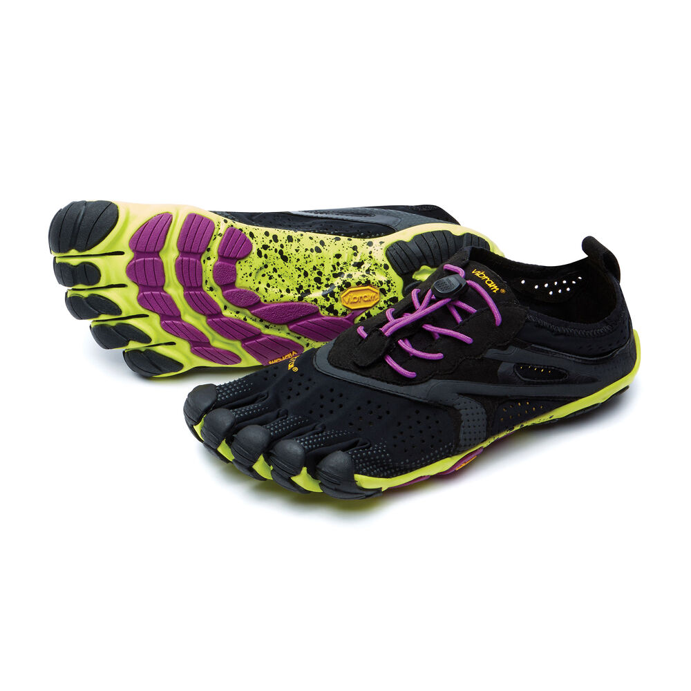 Vibram Fivefingers V-Run Womens Training Shoes Black/Yellow/Purple Australia (HGZ367985)